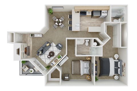 Floor plan for 2 beds, 2 baths, 900 sqft